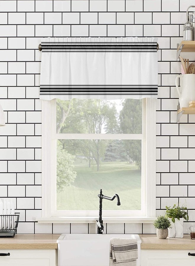 ALAGEO Windows Valances Curtain Black Ticking Vertically Stripe Kitchen Valances Rod Pocket Simple Style White Window Treatment Short Topper Curtains for Kitchen Bathroom Living Room 1 Panel,54 by 18 inches - Image 5